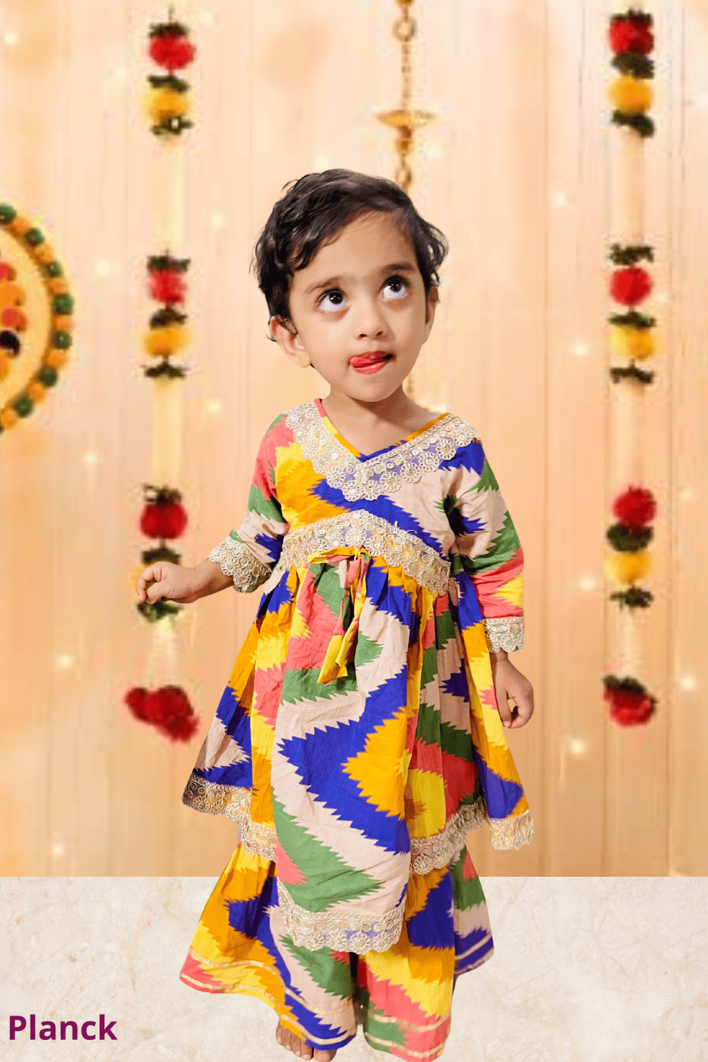 Zigzag Multicolor Sharara Set with Lace – 60x60 Cotton (1–10 Years)