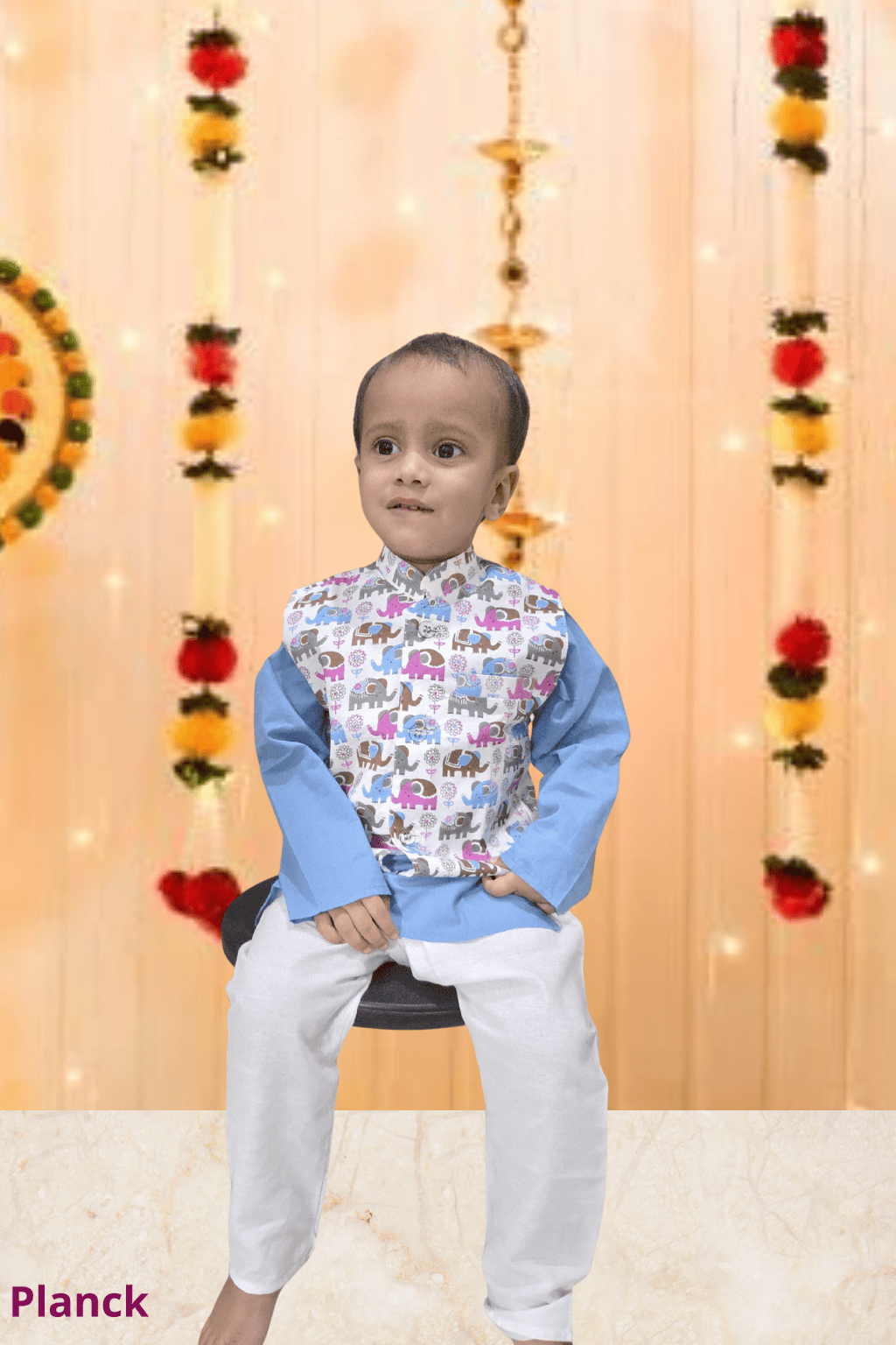 Elephant Parade Nehru Jacket Kurta Set – 60x60 Cotton (1–10 Years)