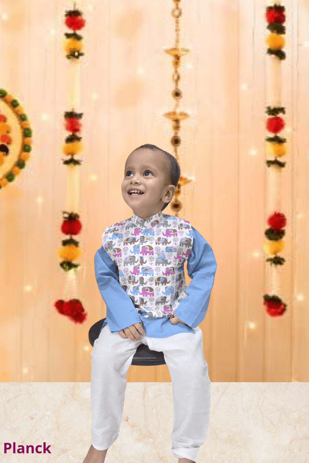 Elephant Parade Nehru Jacket Kurta Set – 60x60 Cotton (1–10 Years)