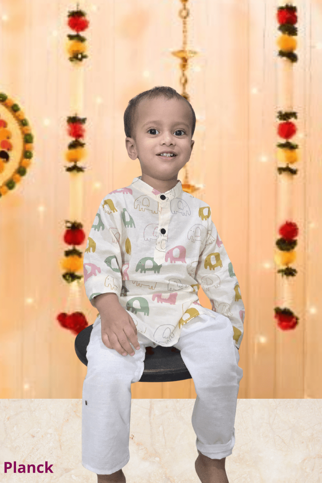 Pastel Elephant Print Kurta Pyjama Set – 60x60 Cotton (1–10 Years)