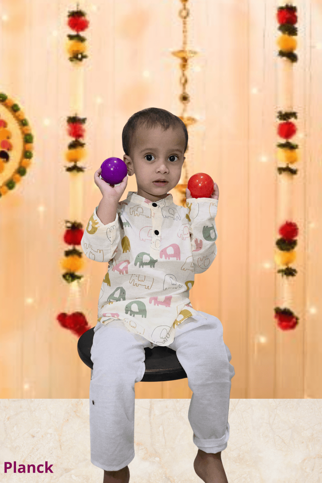 Pastel Elephant Print Kurta Pyjama Set – 60x60 Cotton (1–10 Years)