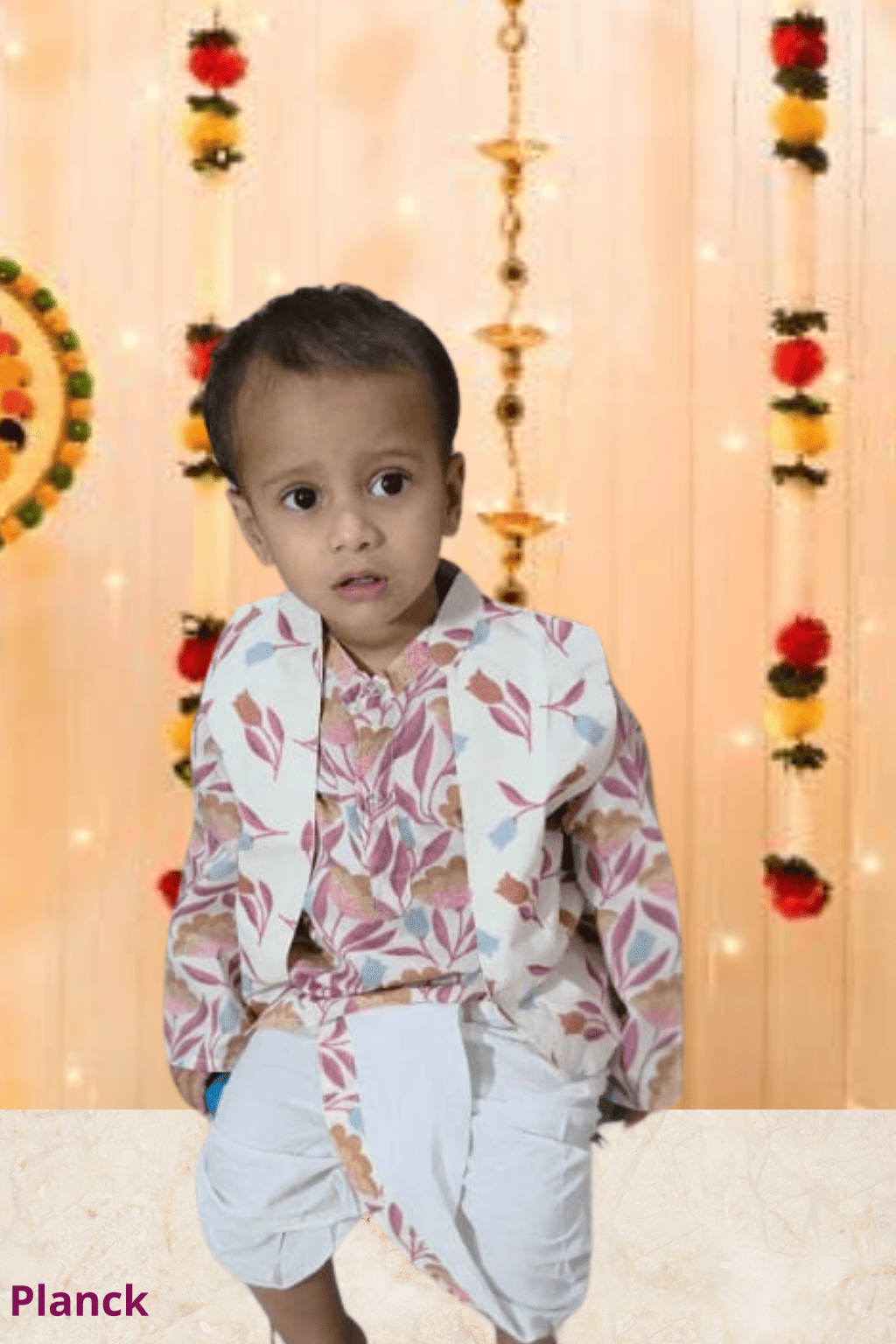 Ivory Floral Nehru Jacket Kurta Set – 60x60 Cotton (1–10 Years)