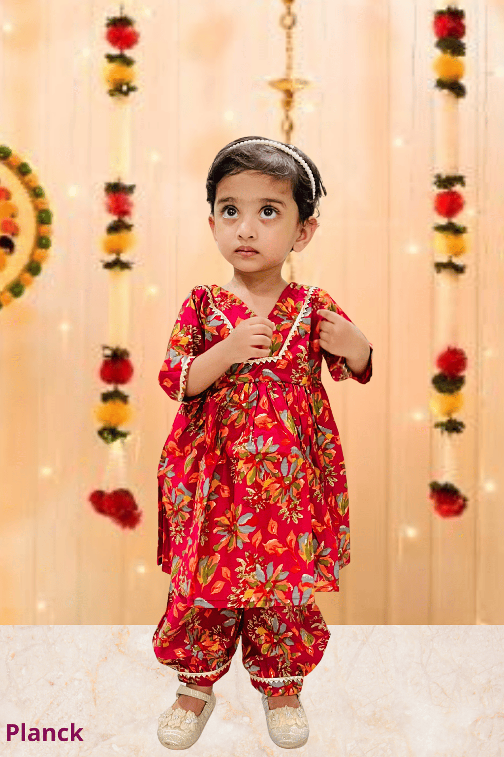 Girls Festive Crimson Red Kurti with Afghani Pant Set (Without Dupatta)