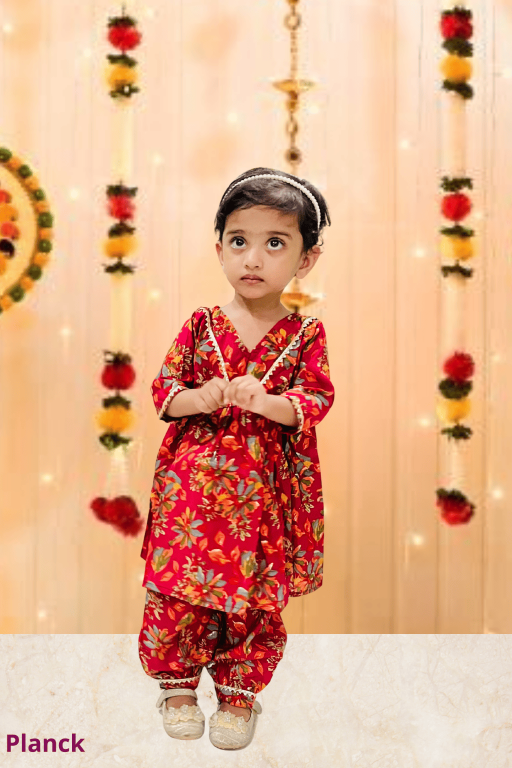 Girls Festive Crimson Red Kurti with Afghani Pant Set (Without Dupatta)