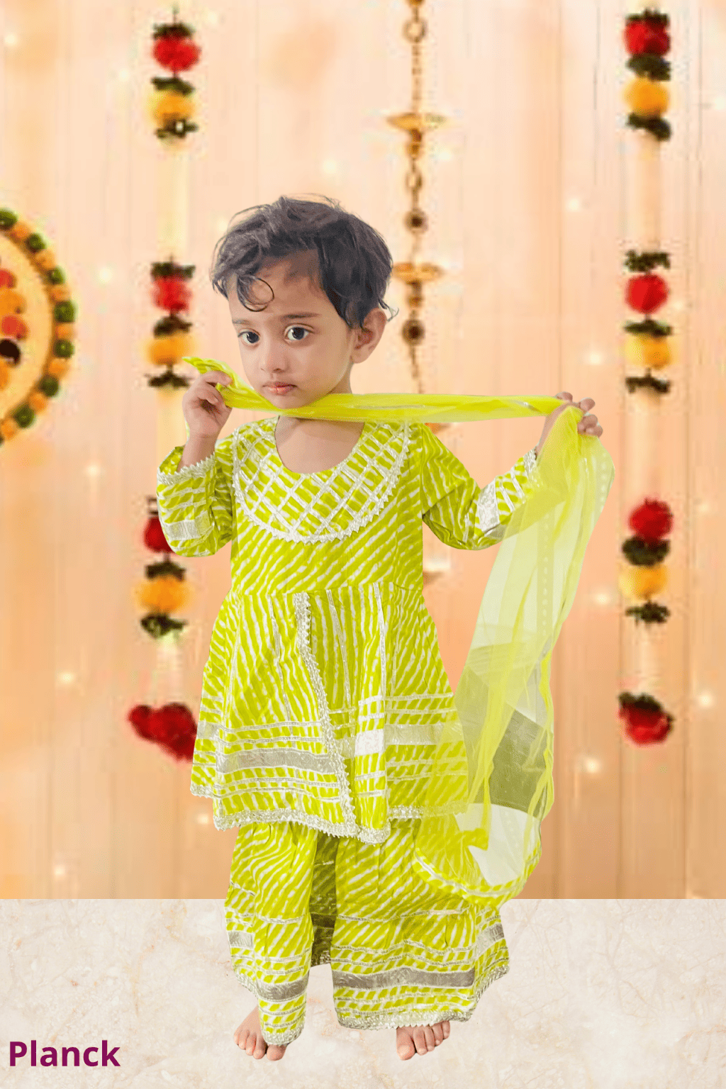 Lime Bandhej Sharara Set with Gota Detailing – 60x60 Cotton (1-10 Years)