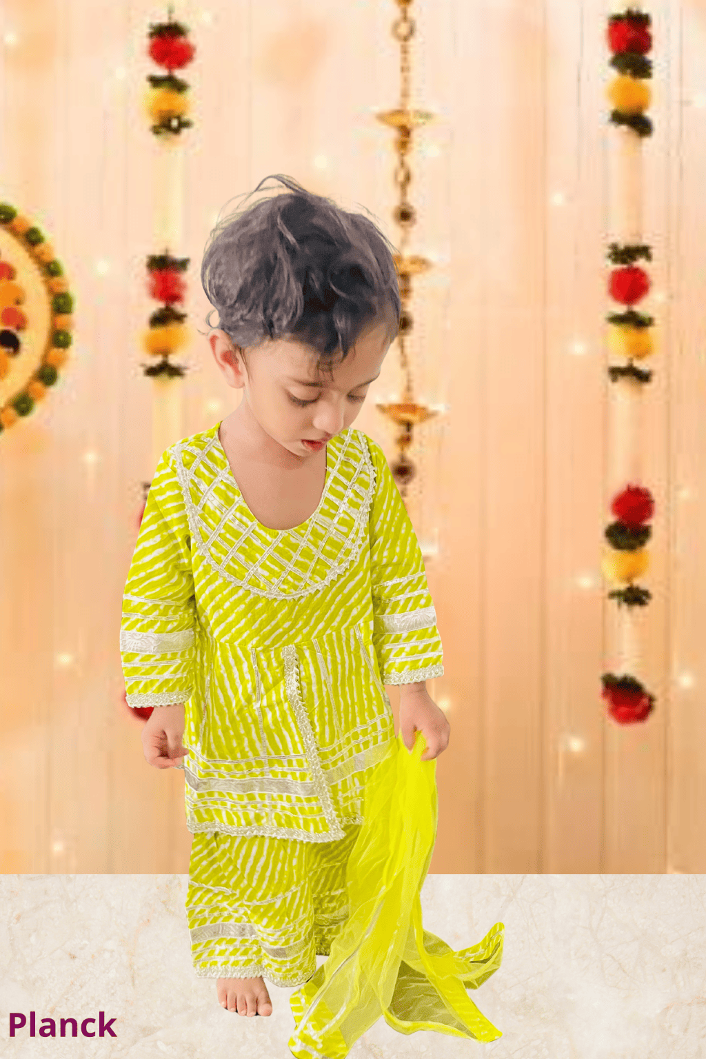Lime Bandhej Sharara Set with Gota Detailing – 60x60 Cotton (1-10 Years)