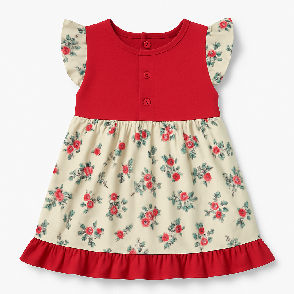 Cucumber Club Red Strawberry Frock for Baby Girls