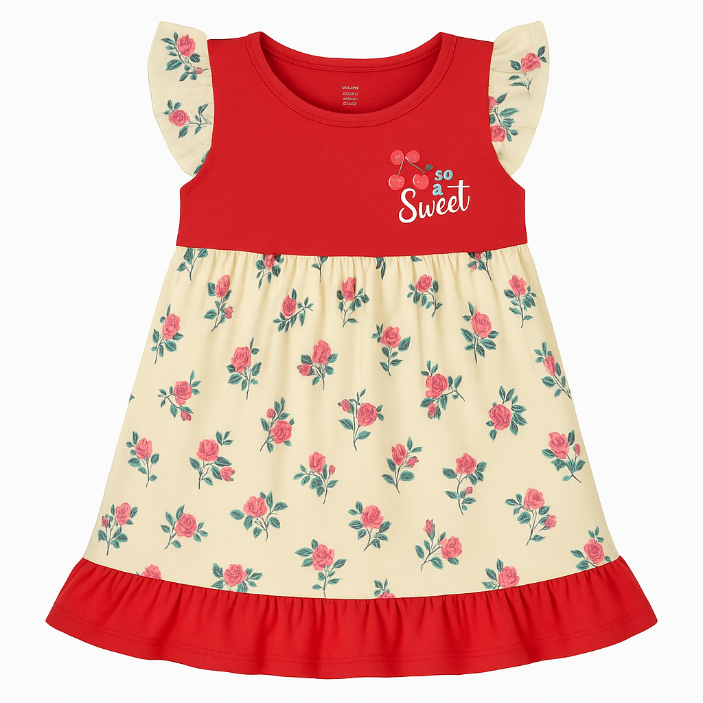 Cucumber Club Red Strawberry Frock for Baby Girls