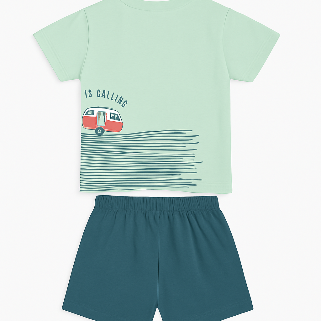 Cucumber Club Boys Cartoon Tee and Shorts Set - Dark/Light Green