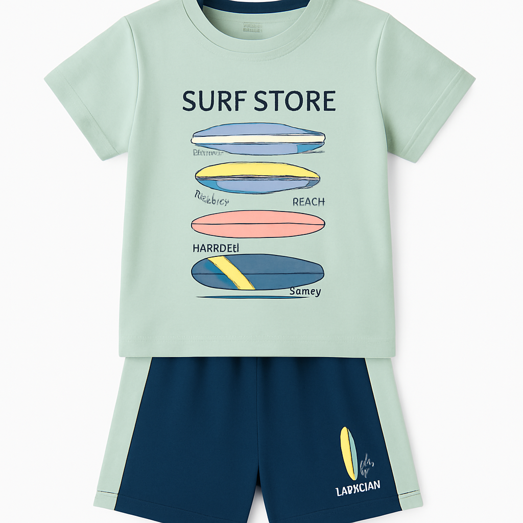 Cucumber Club Boys' Green Cartoon Print Tee & Shorts Set