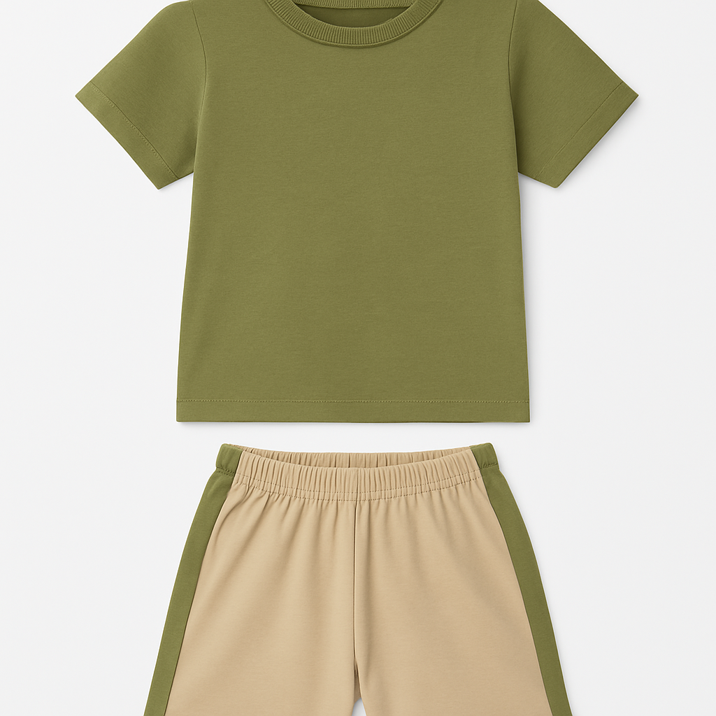 Cucumber Club Boys' Olive Cartoon Tee & Shorts Set