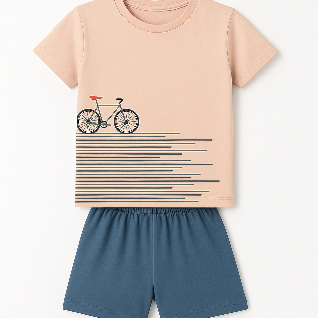 Cucumber Club Boys Cartoon Tee & Shorts Set - Pink/Grey