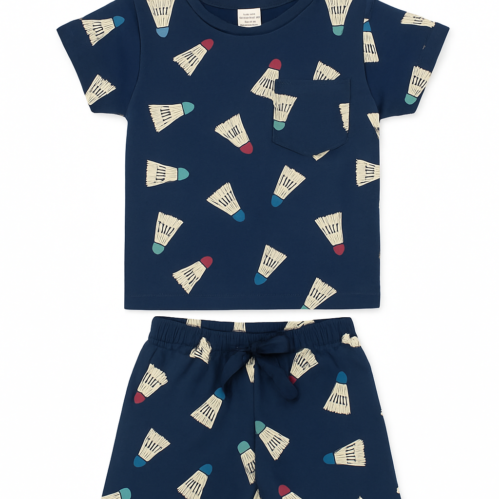Unisex Blue Shuttle Print Half Sleeve Tee and Shorts Set - Cucu Cuddles