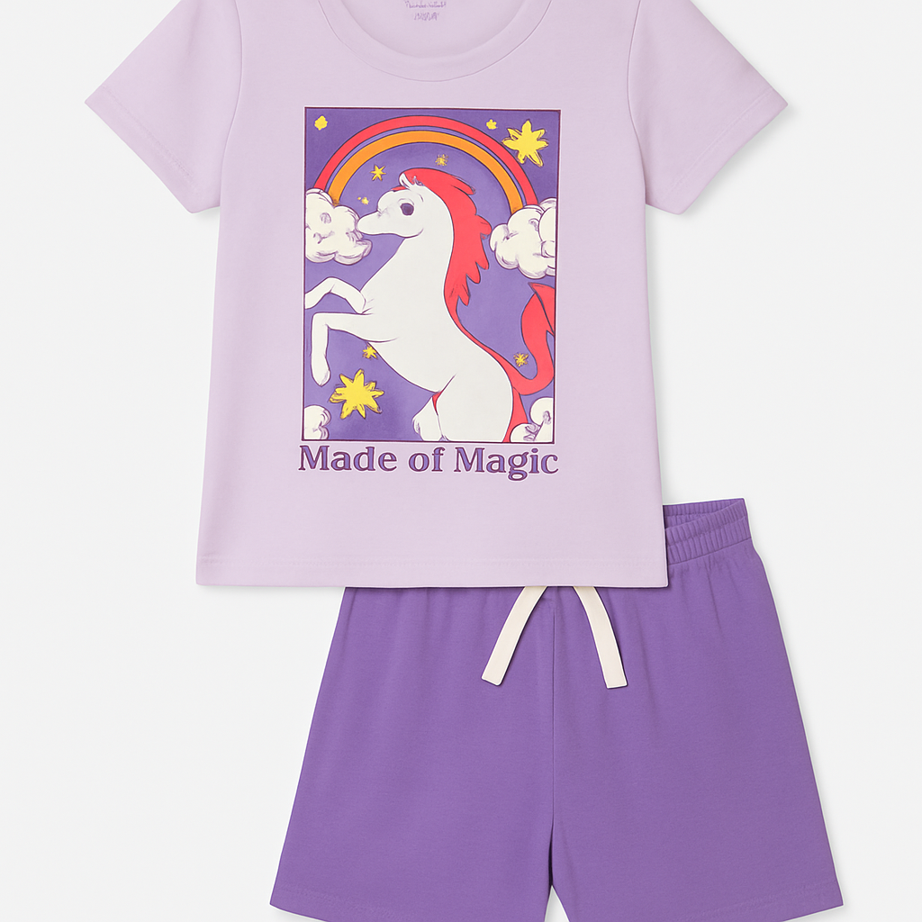 Cucumber Club Unisex Lavender Cartoon Tee & Shorts Set