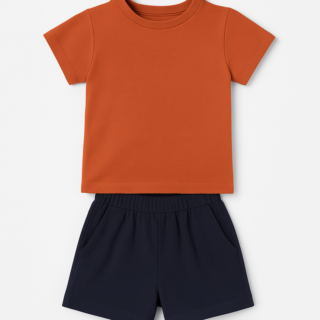 Unisex Orange Cartoon Half Sleeve Tee & Shorts Set - Cucu Cuddles