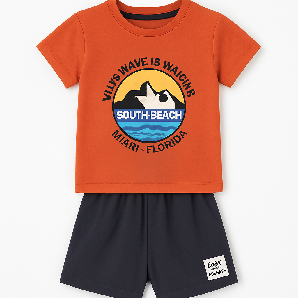 Unisex Orange Cartoon Half Sleeve Tee & Shorts Set - Cucu Cuddles