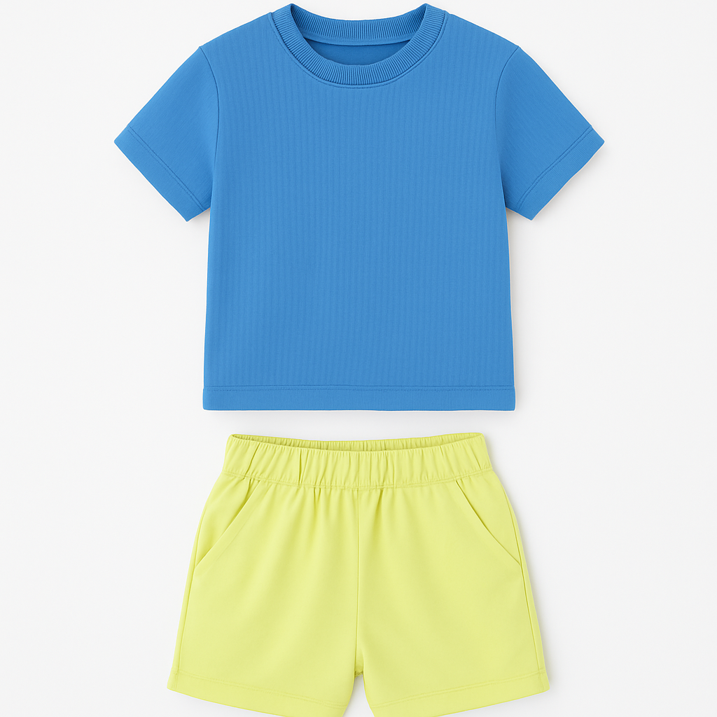 Cucu Cuddles Unisex Sky Blue Cartoon Tee & Shorts Set