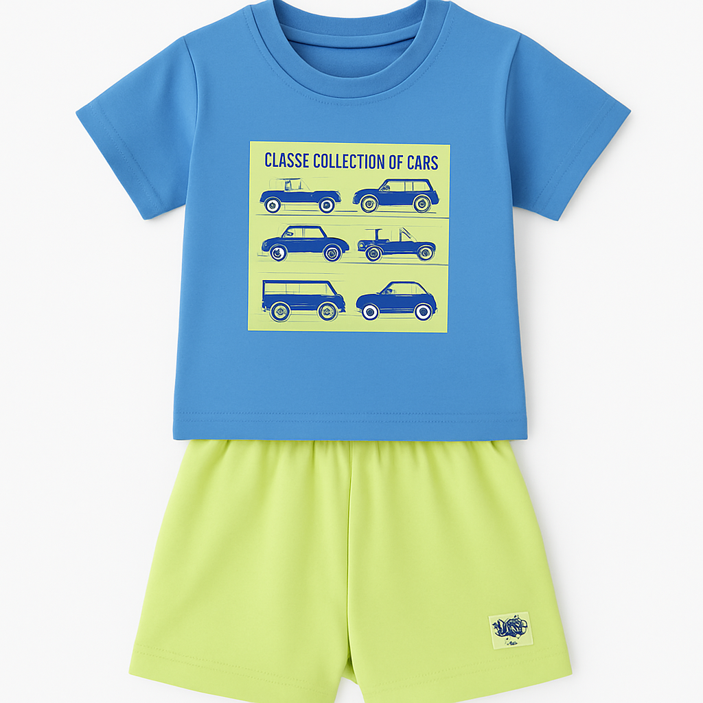 Cucu Cuddles Unisex Sky Blue Cartoon Tee & Shorts Set