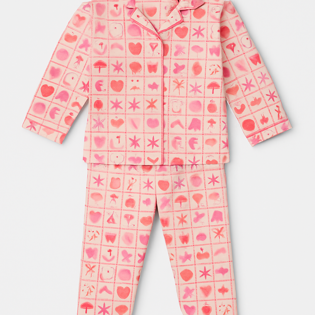 Cucumber Club Girls' Pink Cartoon Print Night Suit