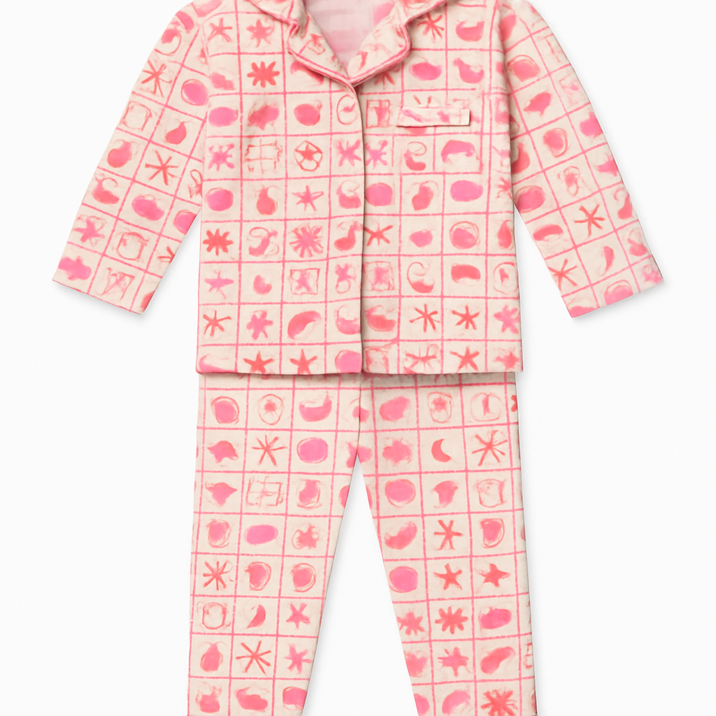 Cucumber Club Girls' Pink Cartoon Print Night Suit