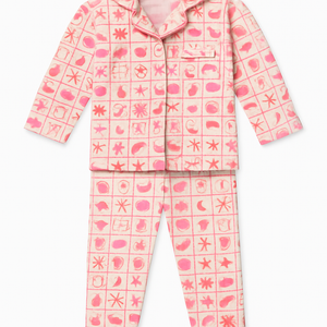 Cucumber Club Girls' Pink Cartoon Print Night Suit