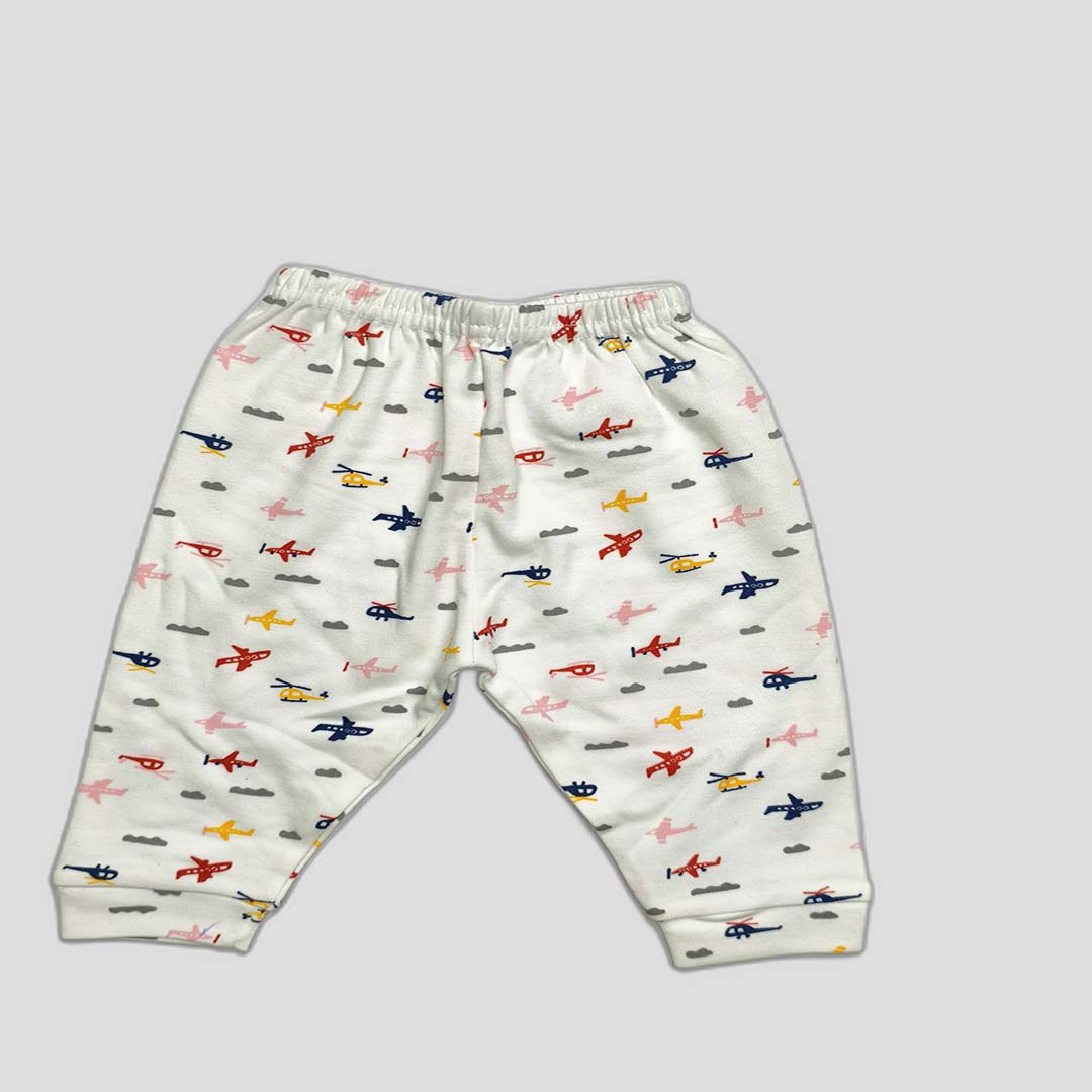 Unisex White Pyjama Set with Fun Animal & Plane Prints
