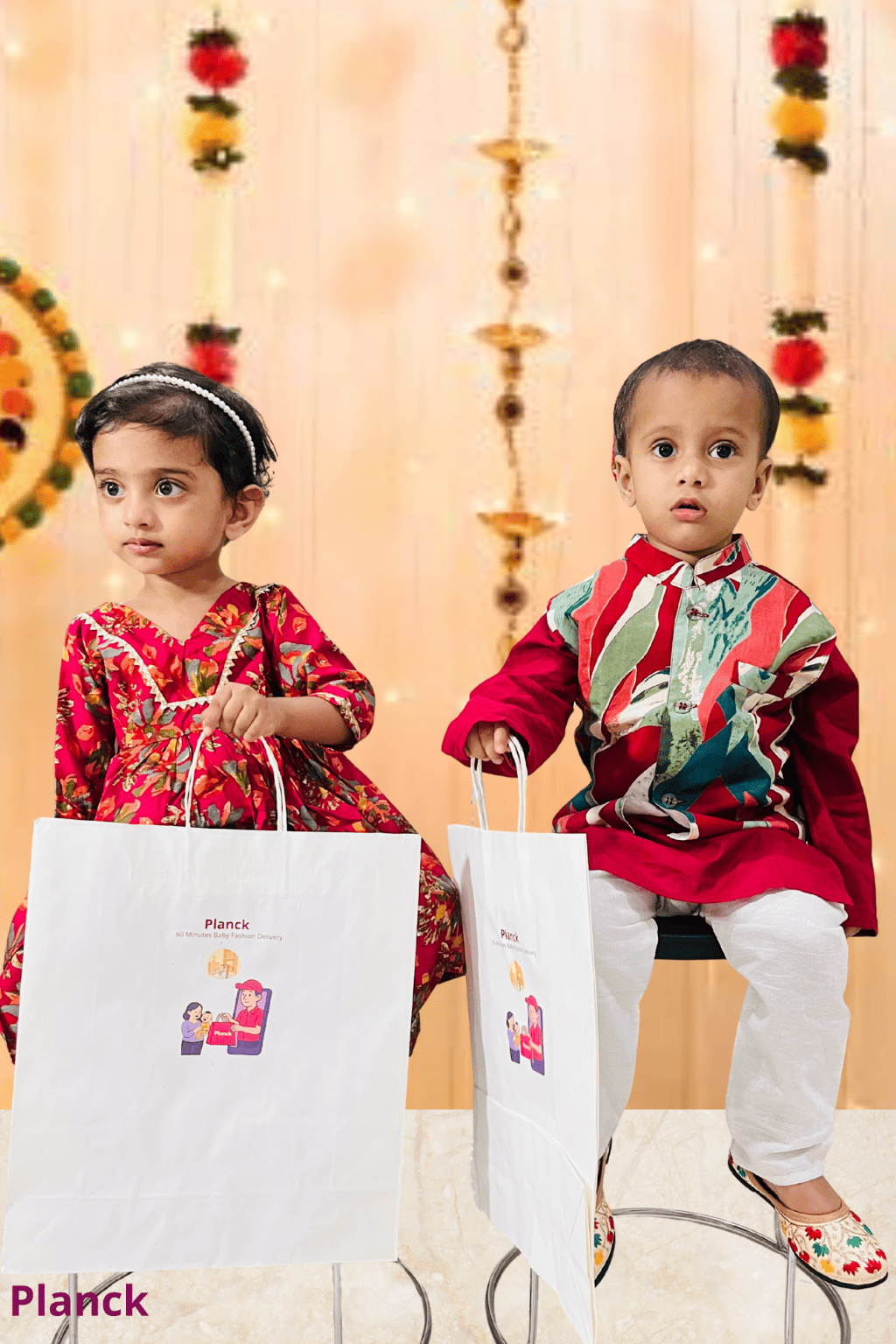 Red Abstract Print Nehru Jacket Kurta Set (1-10 Years)