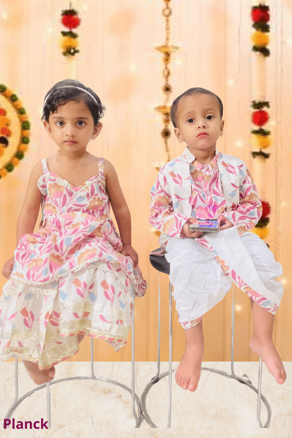 Ivory Floral Sharara Set with Coin Lace – 60x60 Cotton (1–10 Years)