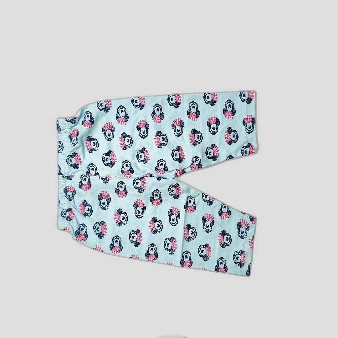 Blue Girls' Track Pants with Cute Bear Print