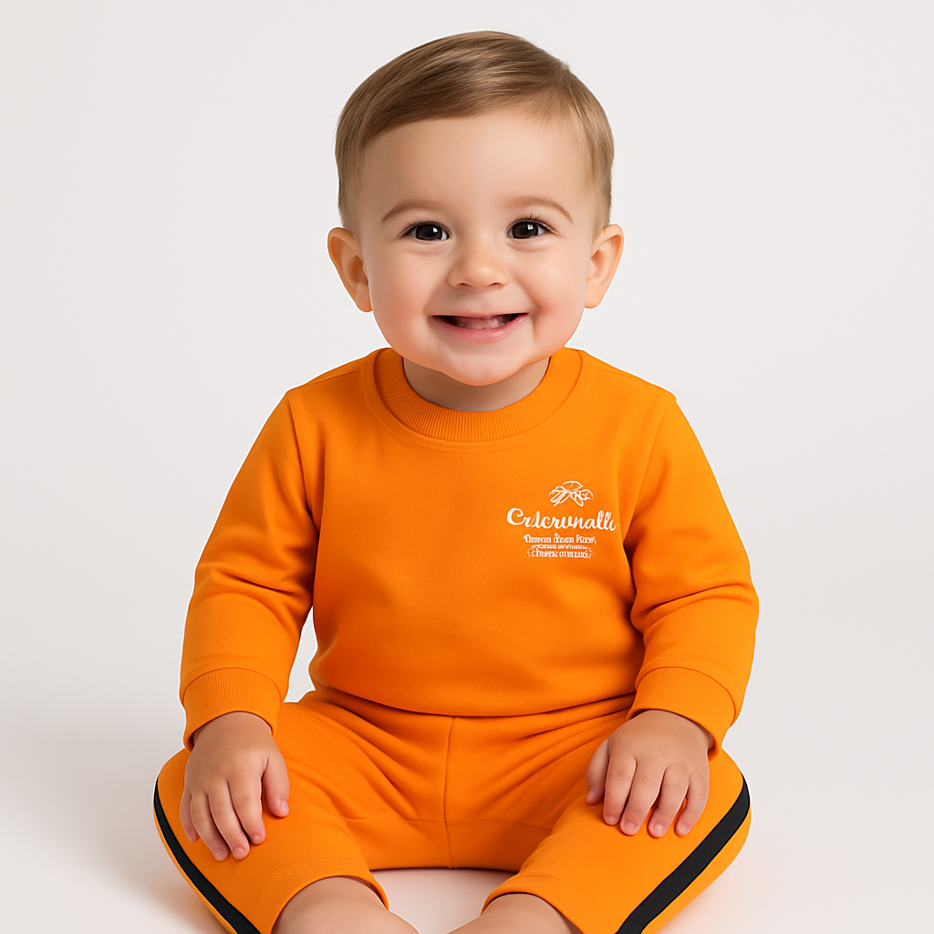 Boys Orange Track Pants with Black Side Stripes