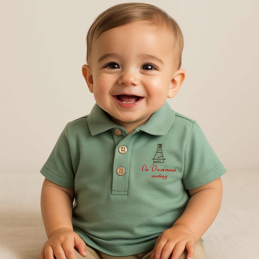 Boys Green Polo T-Shirt with Embroidery & Wooden Buttons