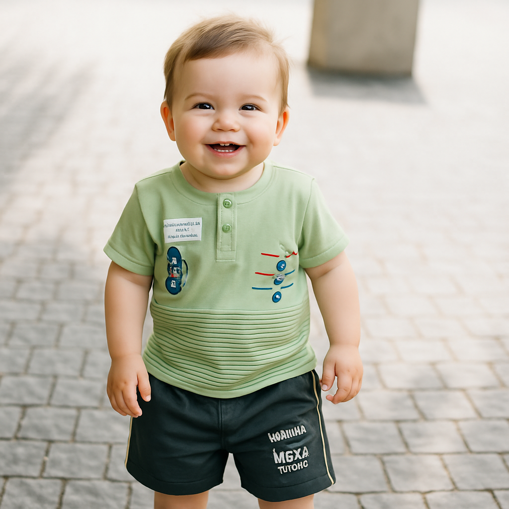 Cucumber Club Boys' Olive & Dark Green Cartoon Tee and Shorts Set