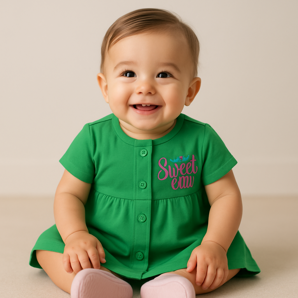Girls Cotton Frock – Colorful Cute Button-Front Dress