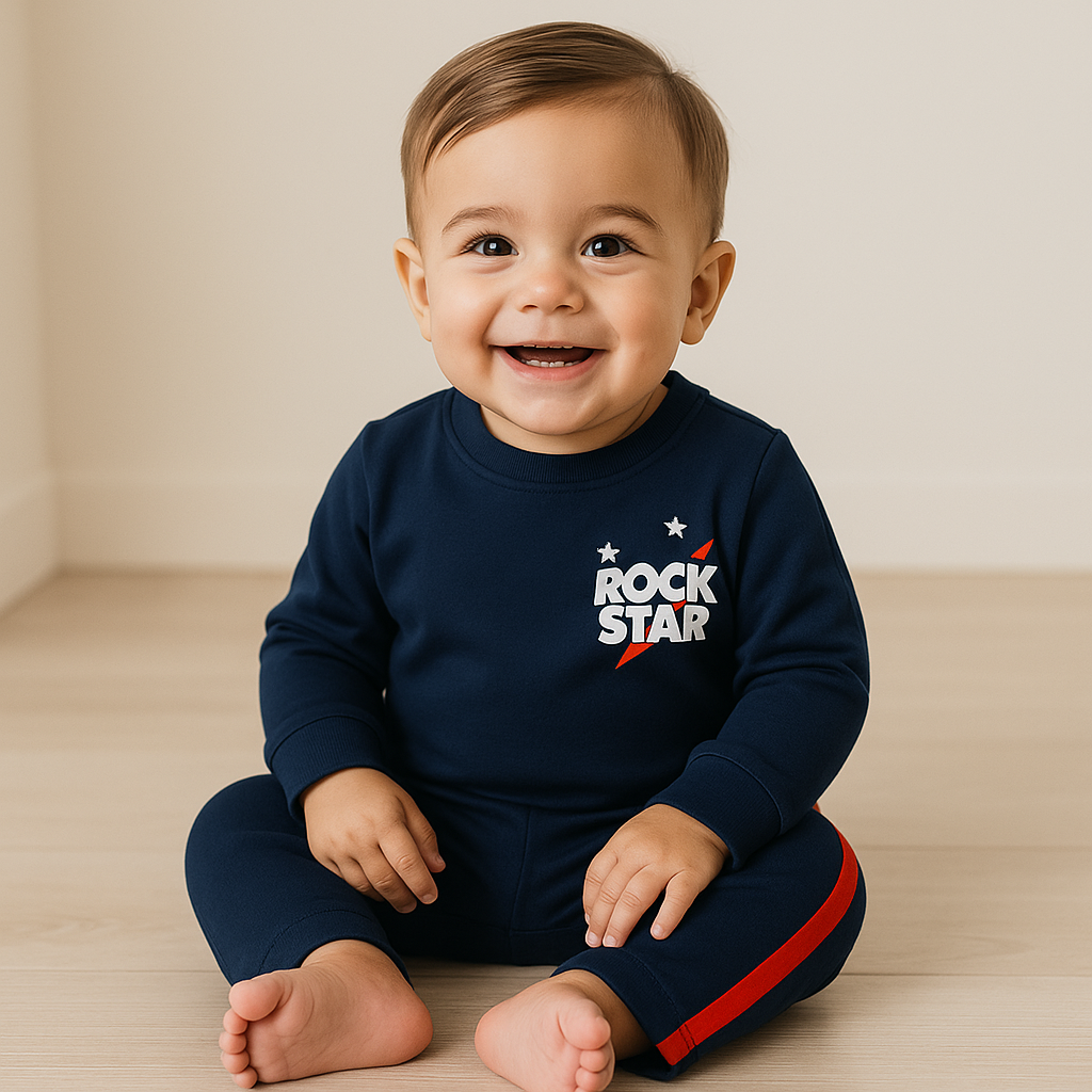 Boys Dark Blue Rockstar Track Pants with Red Stripes