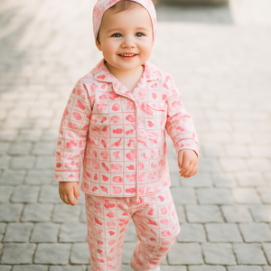 Cucumber Club Girls' Pink Cartoon Print Night Suit