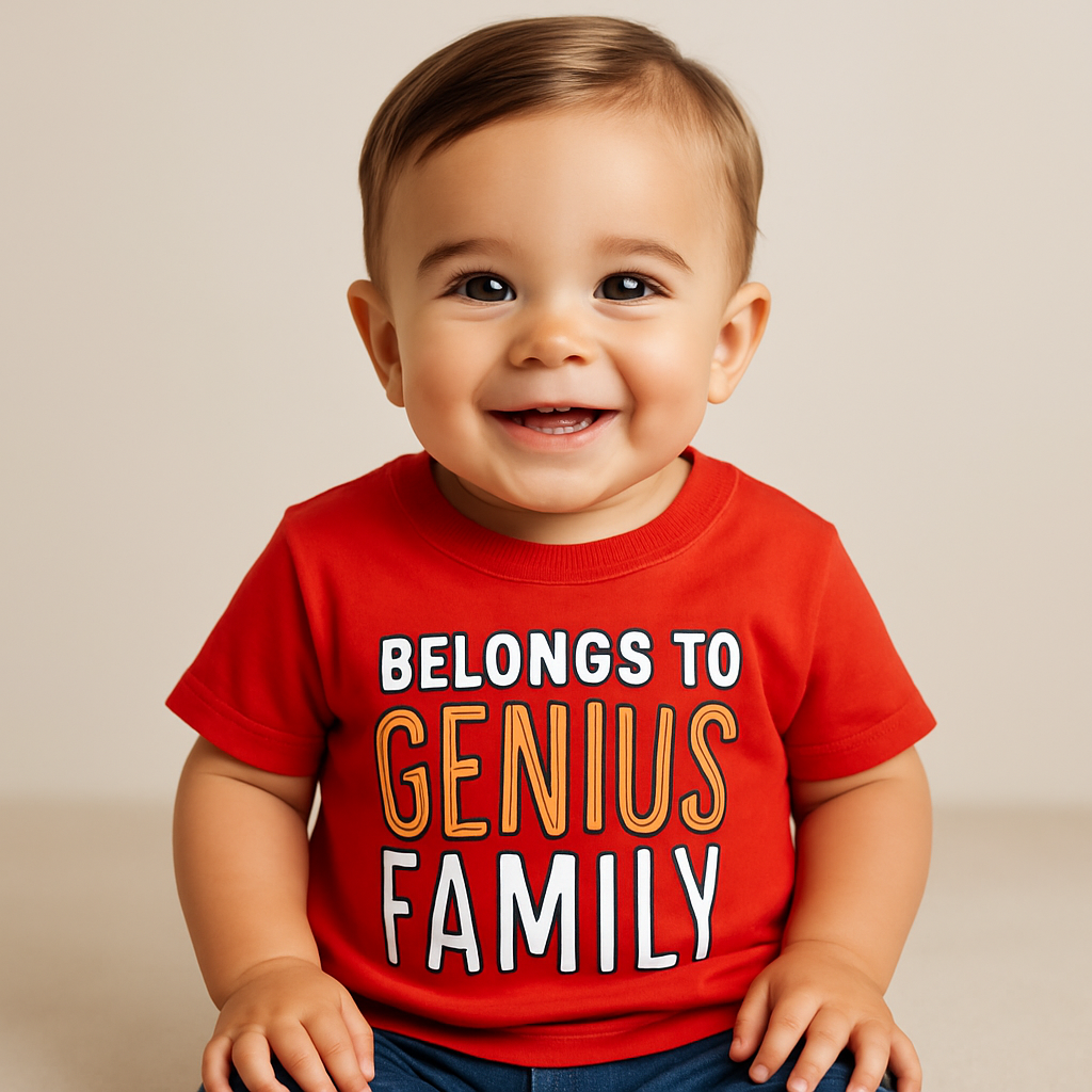 Boys Red T-Shirt – Belongs to Genius Family Print