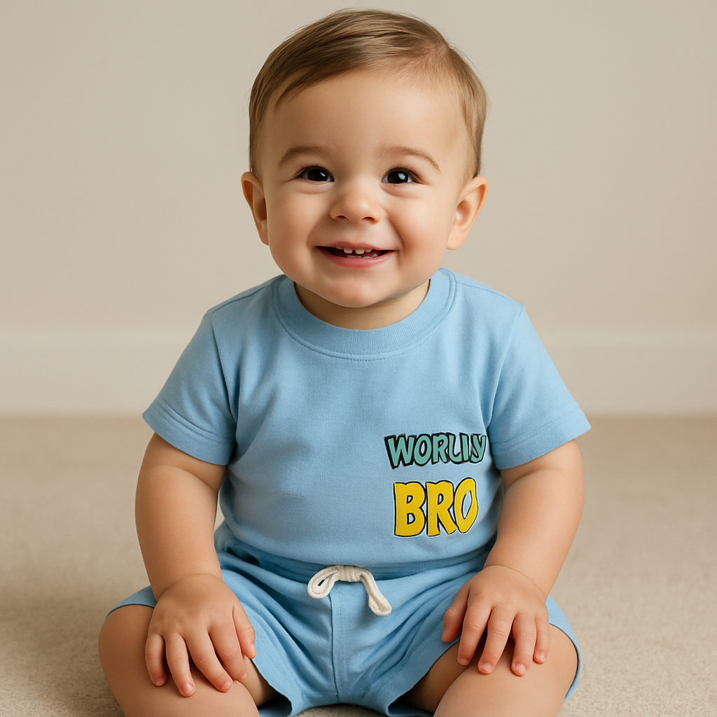 Boys Blue Shorts with 'World's Best Bro' Print