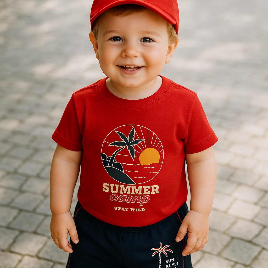 Cucumber Club Boys' Beach Print Tee and Shorts Set - Red/Black