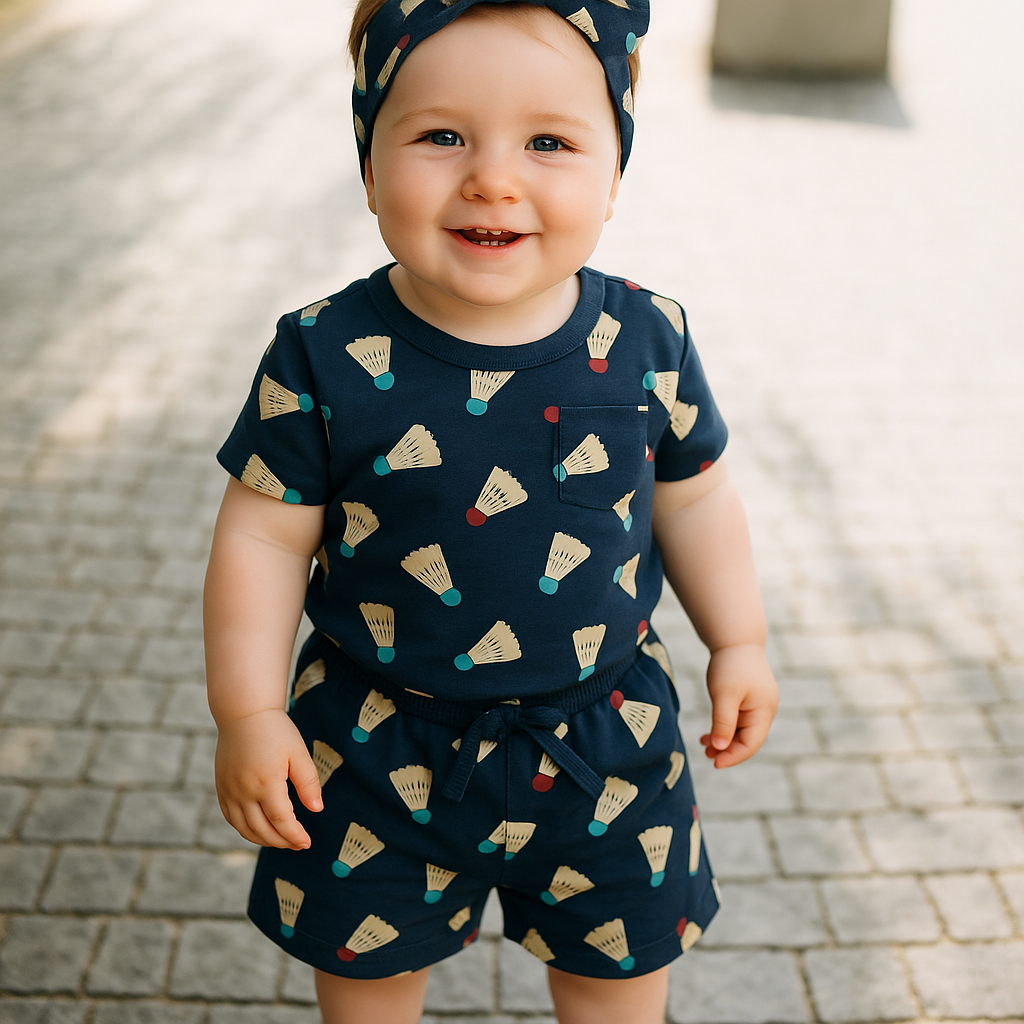 Unisex Blue Shuttle Print Half Sleeve Tee and Shorts Set - Cucu Cuddles