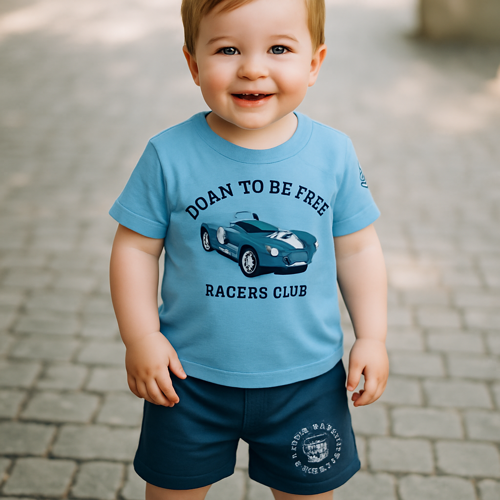 Sky Blue Car Print Baby Boys Half Sleeve Tee and Shorts Set