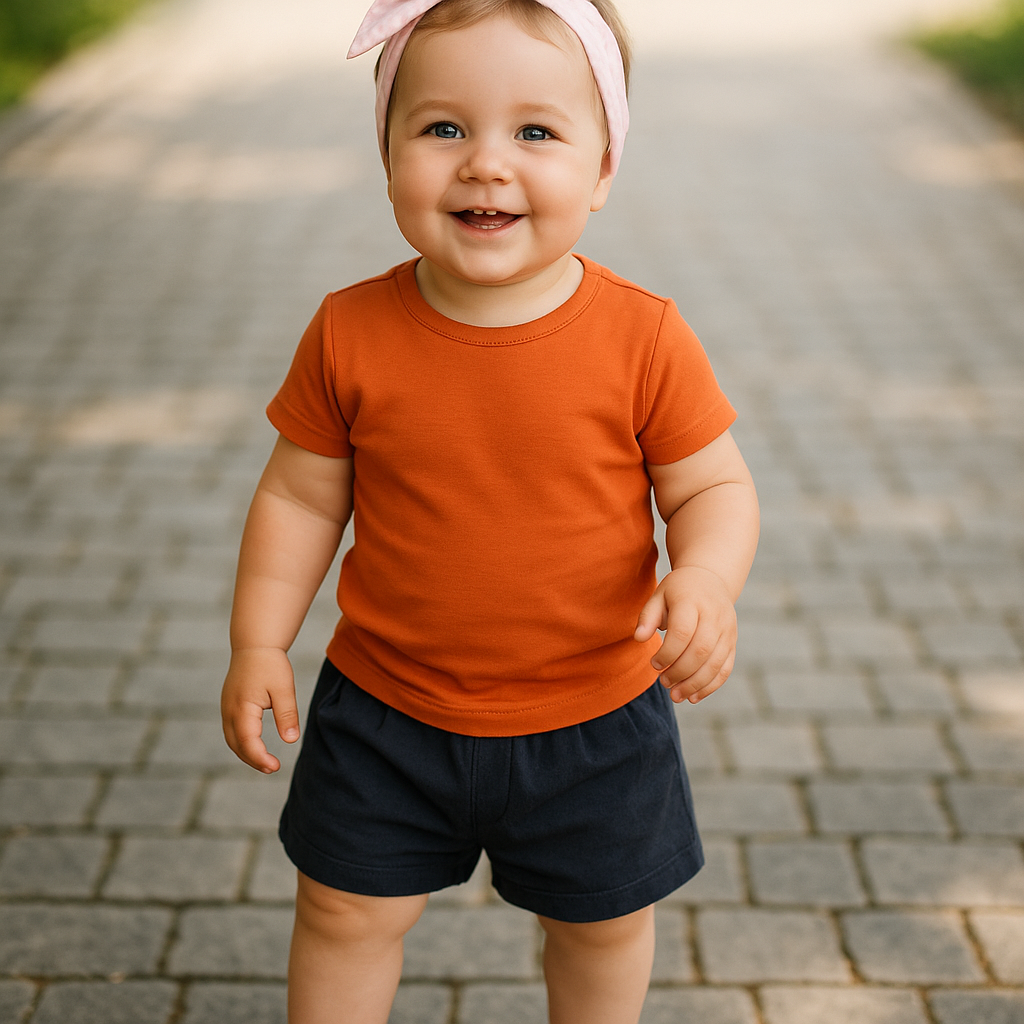 Unisex Orange Cartoon Half Sleeve Tee & Shorts Set - Cucu Cuddles