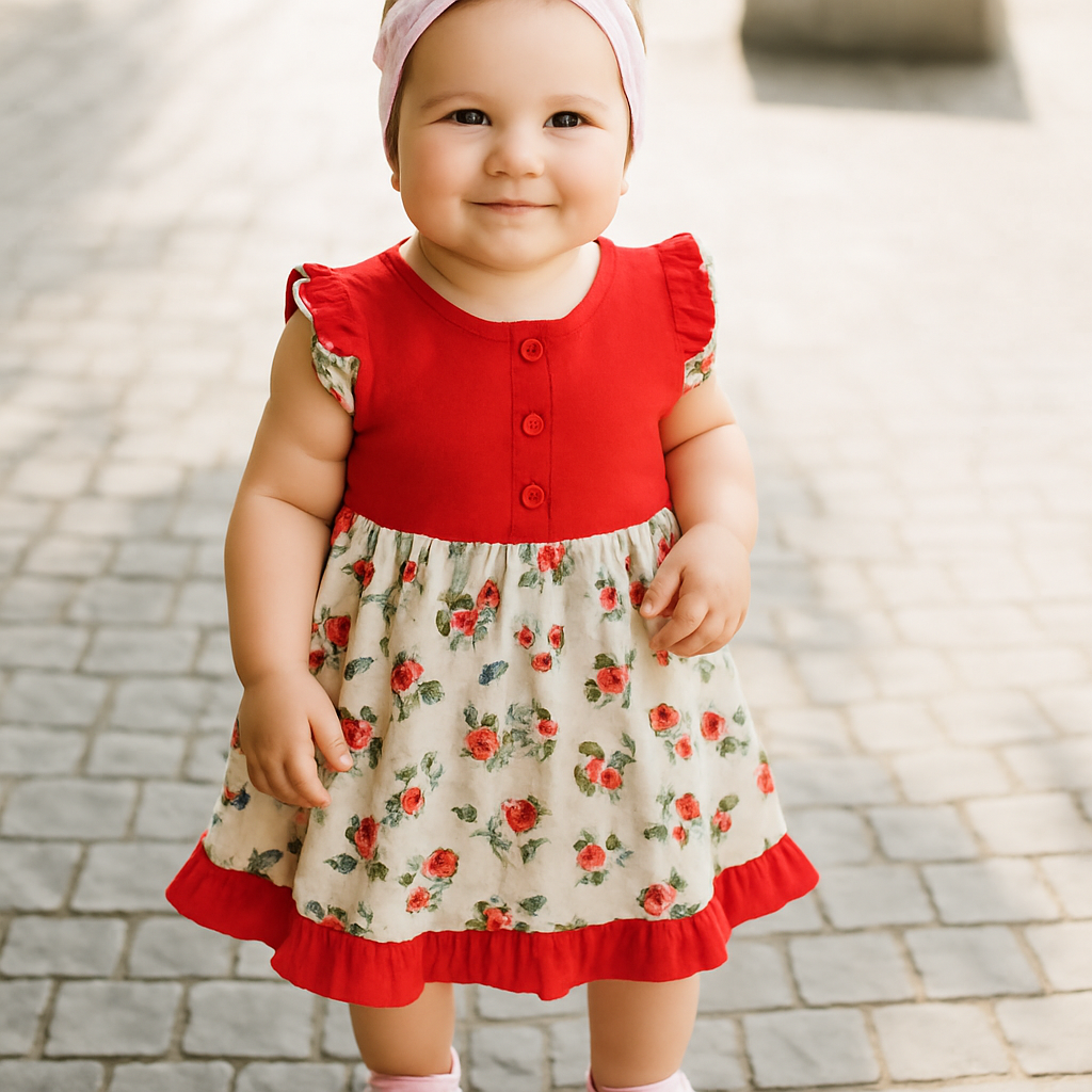 Cucumber Club Red Strawberry Frock for Baby Girls