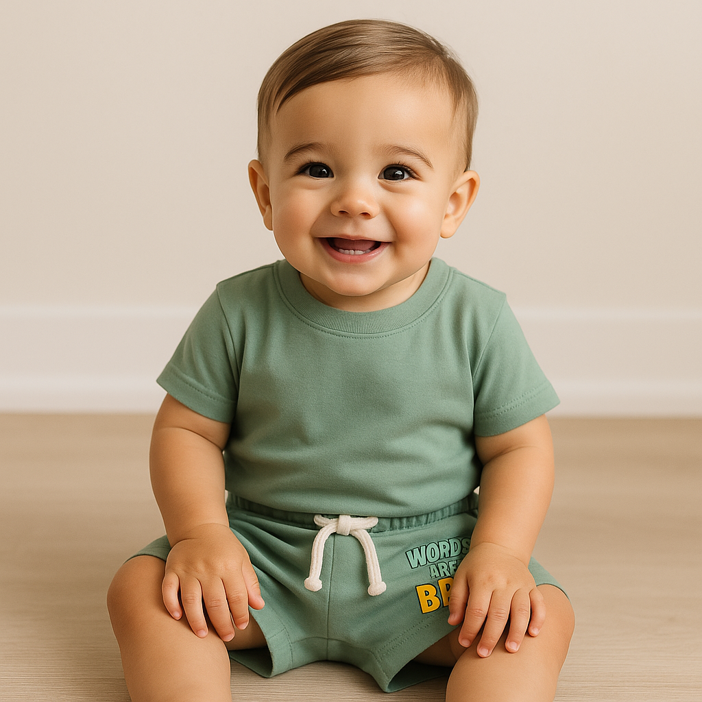 Green Boys' Shorts with 'World's Best Bro' Print