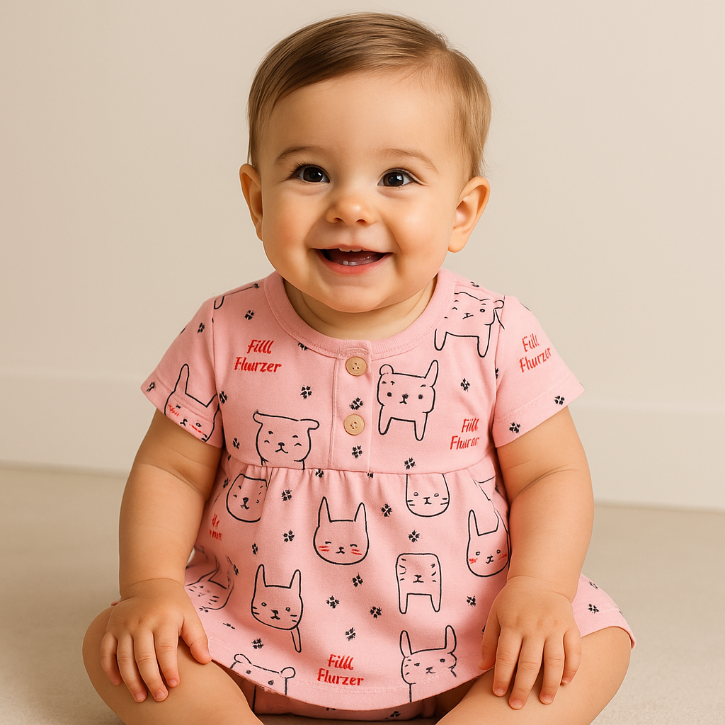 Adorable Printed Frock for Girls – Cute Animal & Princess Designs- Set of 3