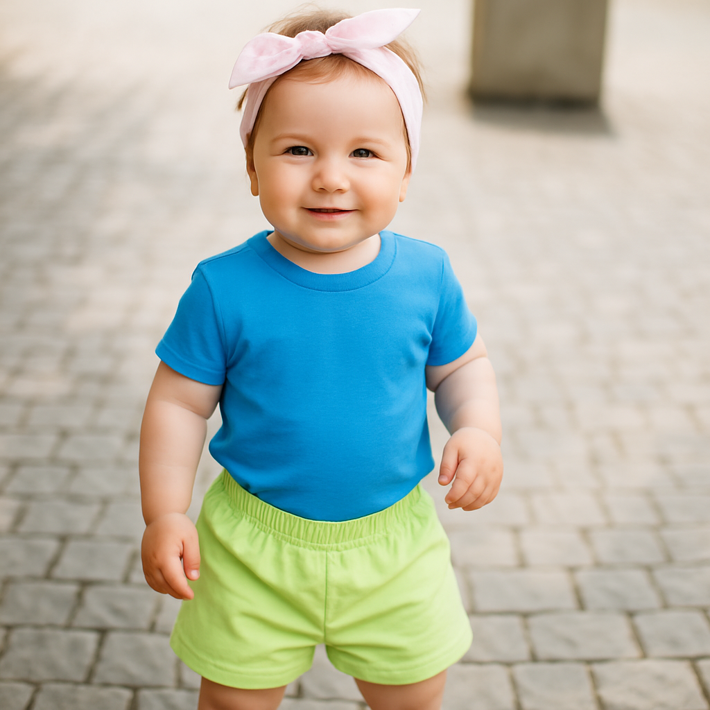 Cucu Cuddles Unisex Sky Blue Cartoon Tee & Shorts Set