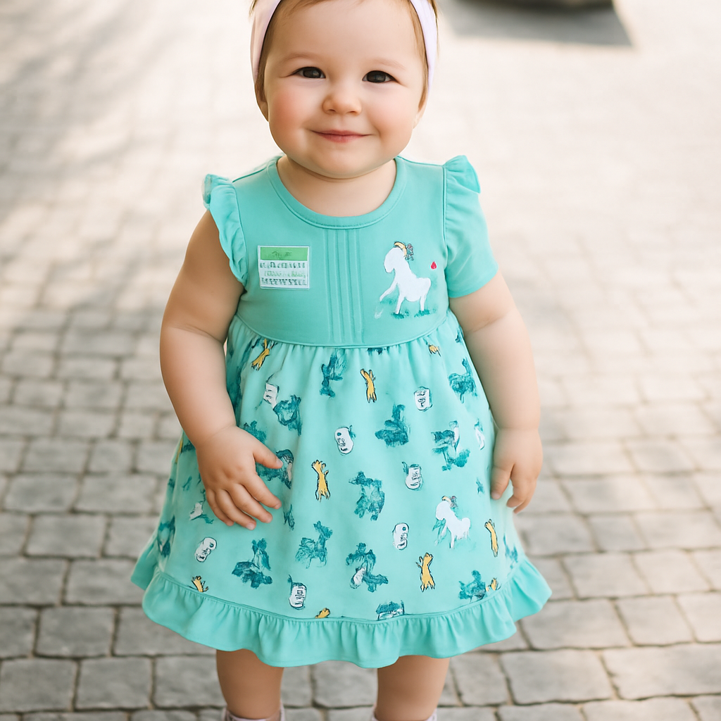 Sky Blue Unicorn Frock for Baby Girls - Cucumber Club