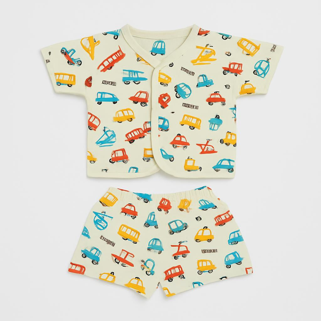 Unisex Green Vehicle Print Co-ord Set for Kids