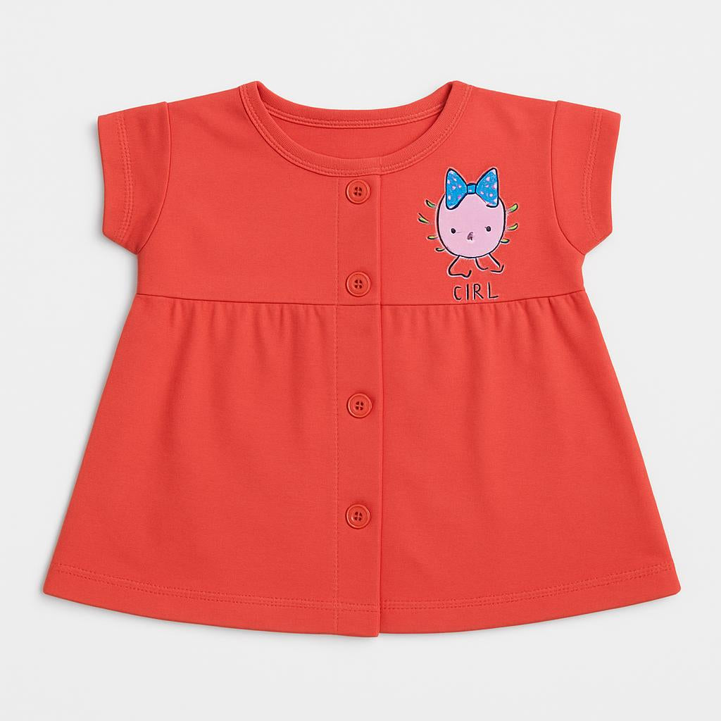 Girls' Cartoon Button-Set of 3 Frock – Multicolor