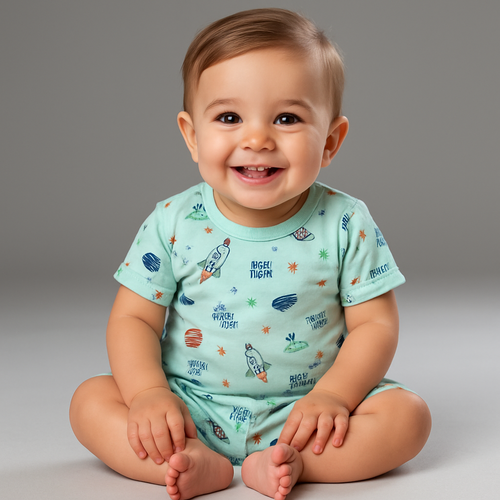 Unisex Sky Blue Space Print Co-ords Set for Kids