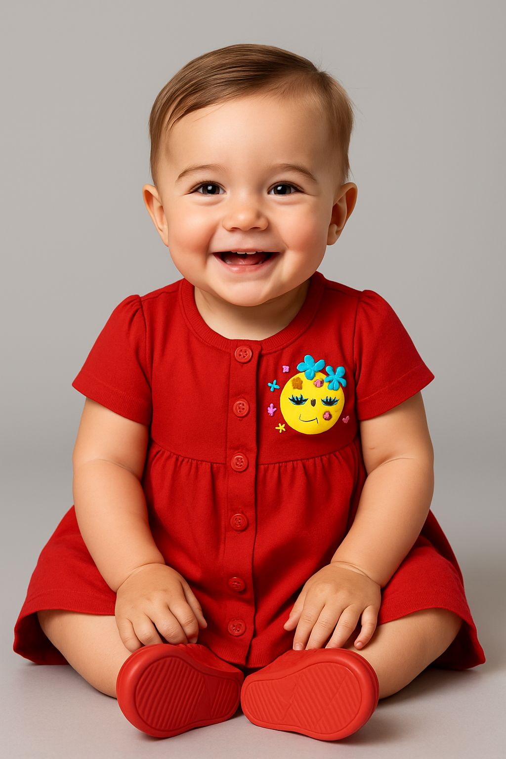 Girls' Cartoon Button-Set of 3 Frock – Multicolor